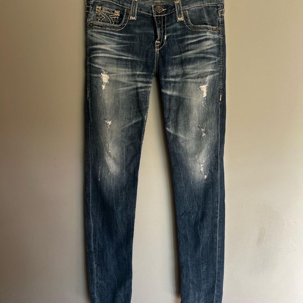 Big Star Dark Blue Distressed Skinny Jeans Sz 28